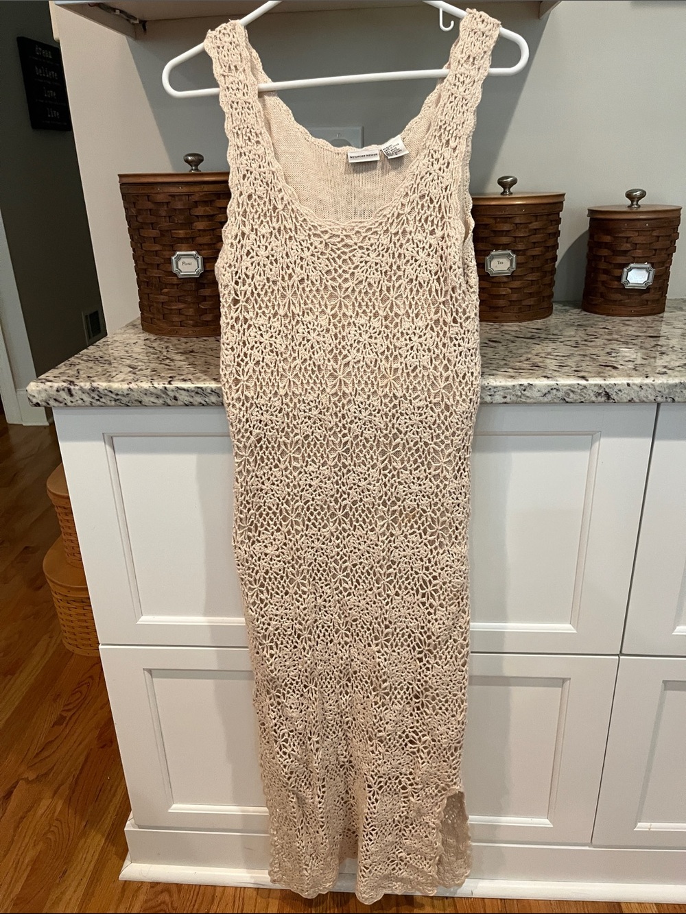 Newport News Beige Crochet Maxi Dress